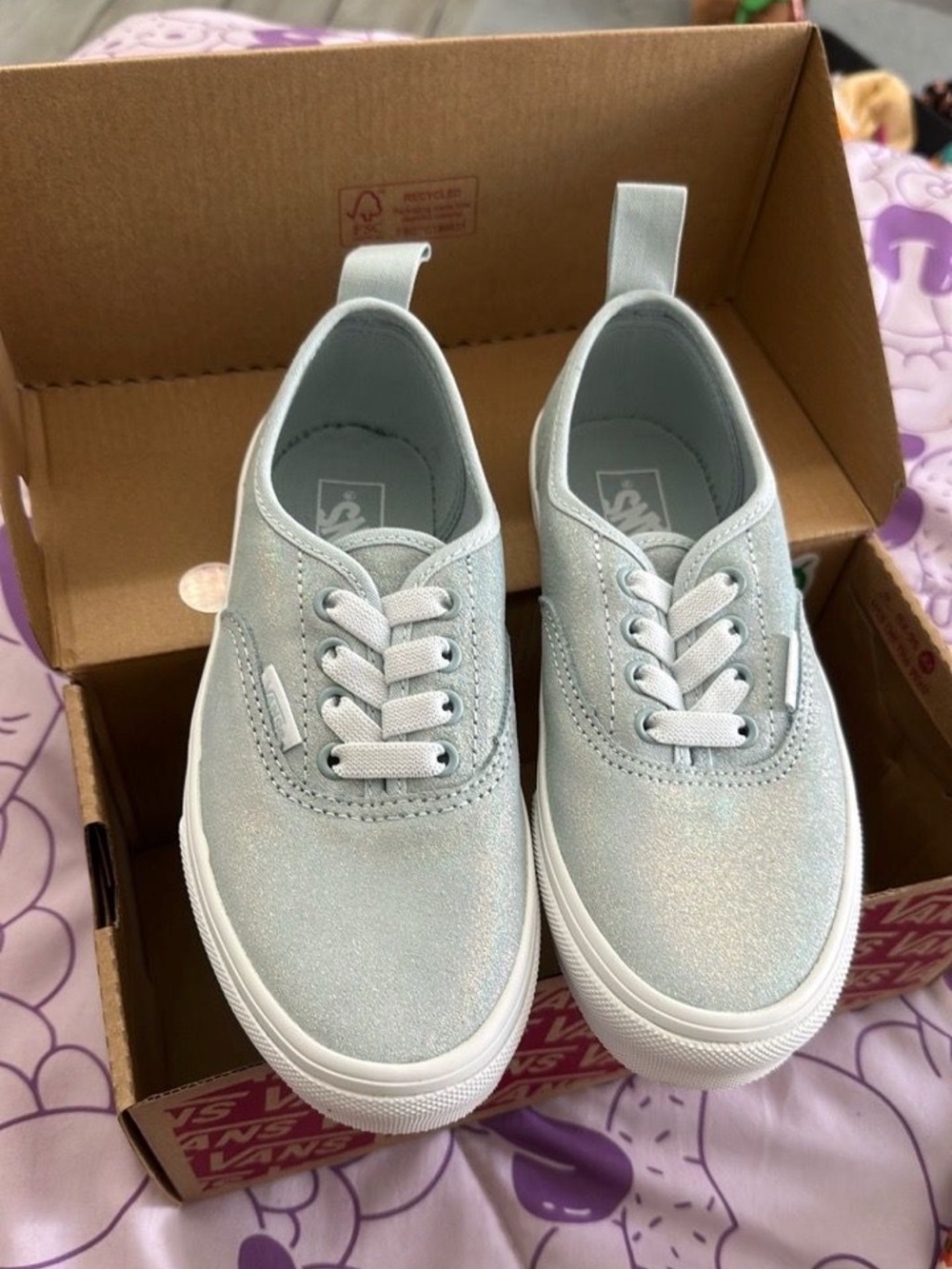Vans Kids Light Blue Glitter Lace-Up Sneakers